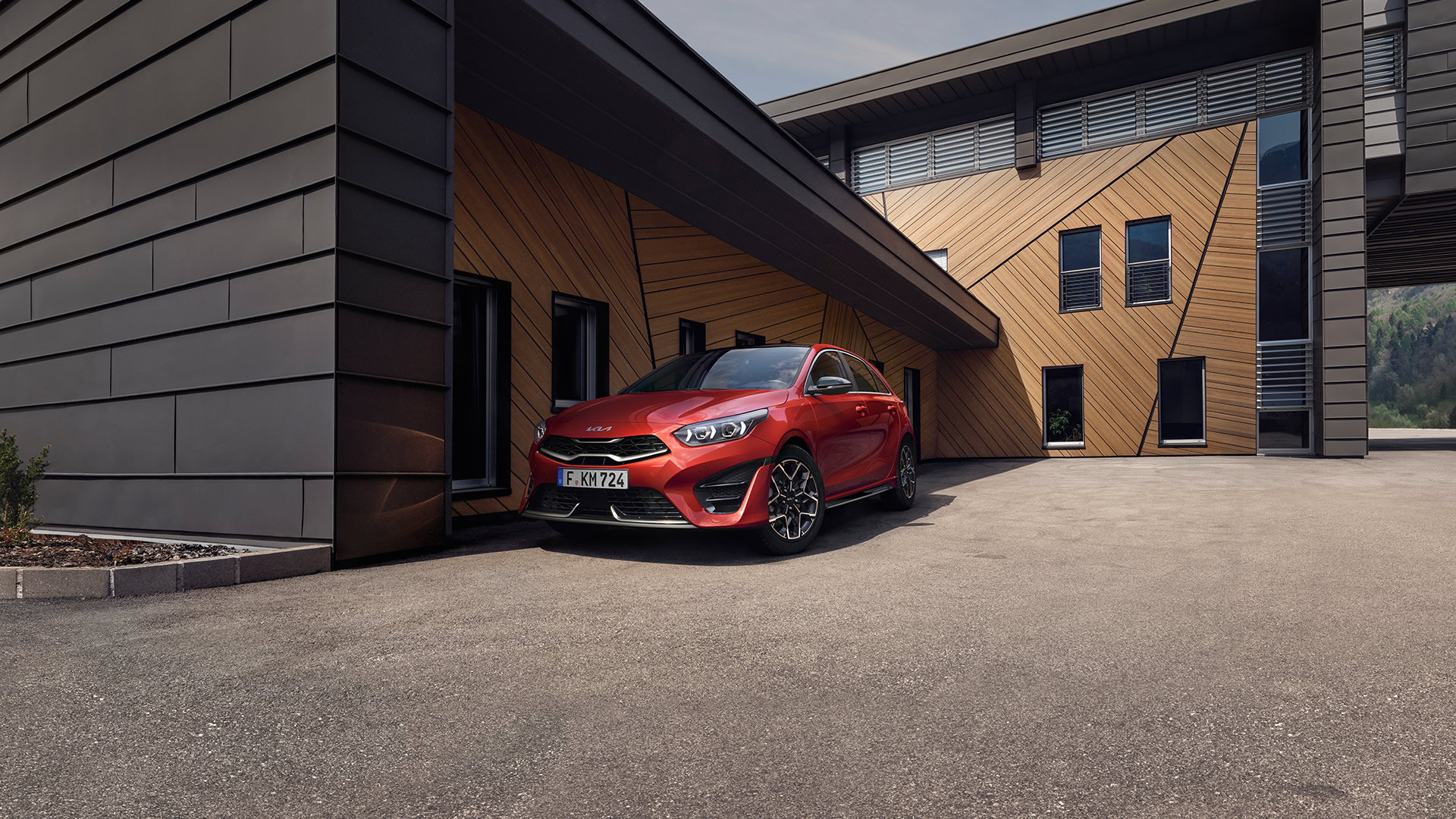 Kia Ceed, Fontansicht, Fahrerseite, Rot