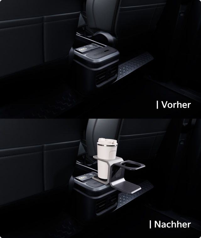 Detailansicht des AddGear mit montiertem und ohne montierten Getränkehalter.